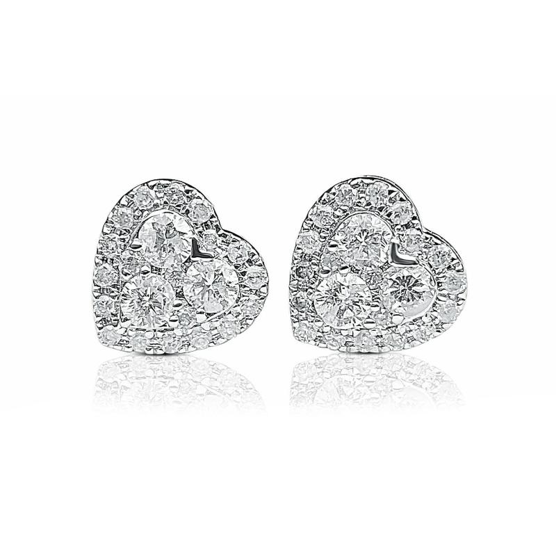 Heart Shape Diamond Stud Earrings in 18k white gold