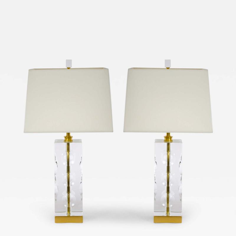 Heavy Cut Glass Italian Art Deco Style Pair Table Lamp