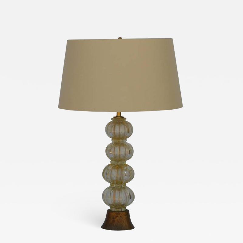 Heavy Gilt Murano Glass Stem Lamp with Custom Silk Shade