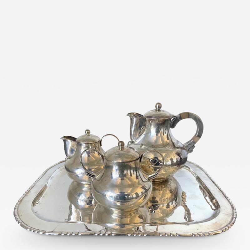 Hector Aguilar Mexican Modernistic Sterling Silver Tea Coffee Set by Hector Aguilar