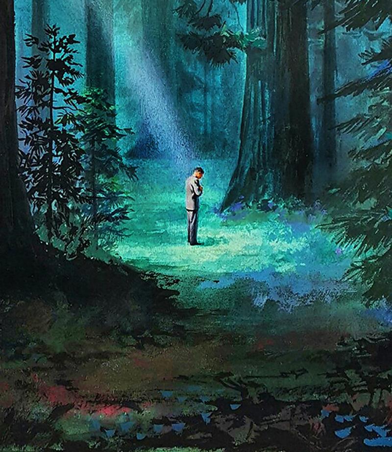 Hector Garrido A ray of light in the forest Surreal Man in Surreal Landscape
