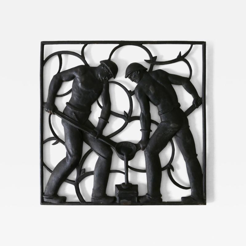 Heinrich Moshage Cast Iron Art Deco Wall Relief Unsere Arbeit by Heinrich Moshage 1929 Germany