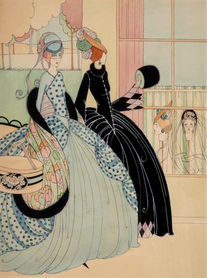 Helen Dryden Vogue Elegantly Dressed Women Shopping For Hats in Art Nouveau