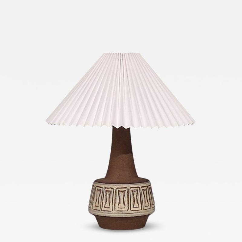 Helge Bjufstr m Large Table Lamp Brown Stoneware Denmark 1960s