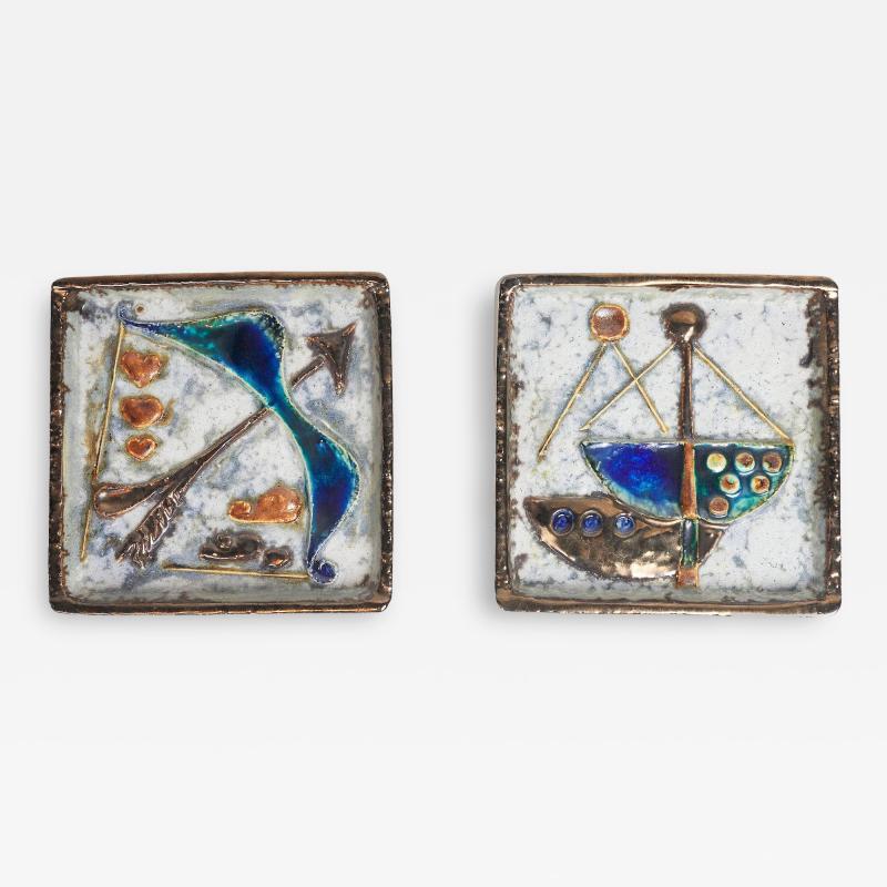 Helmut Friedrich Sch ffenacker PAIR OF COLOURFUL GLAZED CERAMIC WALL PLAQUES BY HELMUT SCH RFENACKER