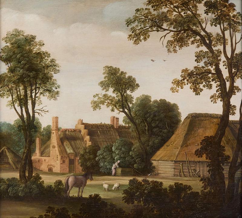 Hendrick Bloemaert 17th century Dutch School oil landscape with a farmhouse and animals