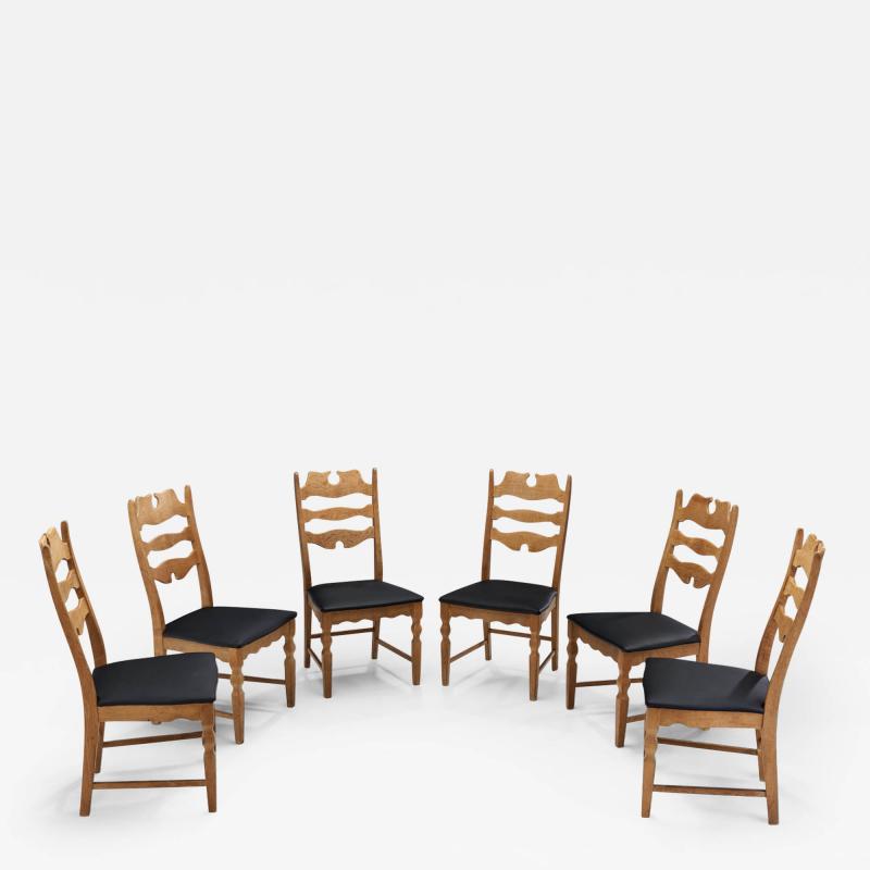 Henning Kjaernulf Henning Kj rnulf Set of Six Oak Dining Chairs for EG M bler Denmark 1960s