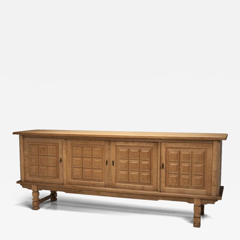 Henning Kjaernulf Oak Sideboard with Geometric Detailings by Henning Kjaernulf Denmark 1960s