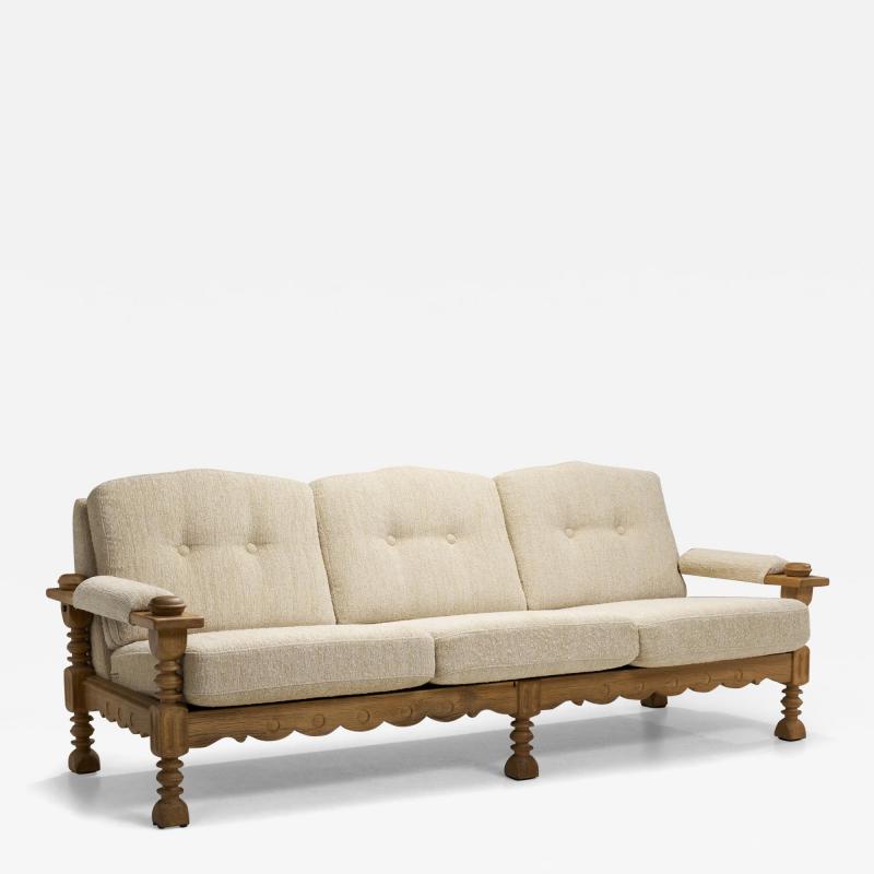 Henning Kjaernulf Three Seater Sofa with Carved Oak Frame Denmark ca 1960s