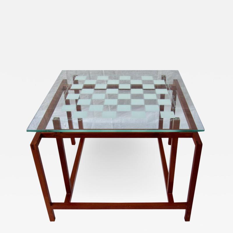 Hennings Norgaard Henning Norgaard Danish Teak Game Table Stenciled Glass Top 1960s