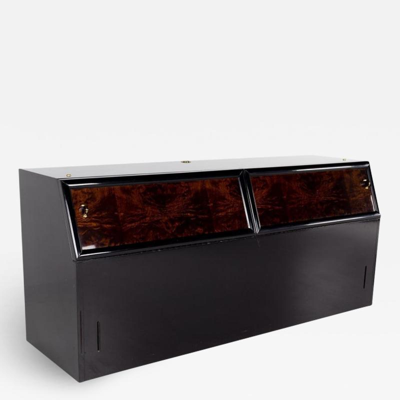 Henredon Scene Three Mid Century Walnut and Brass Ebonized Headboard