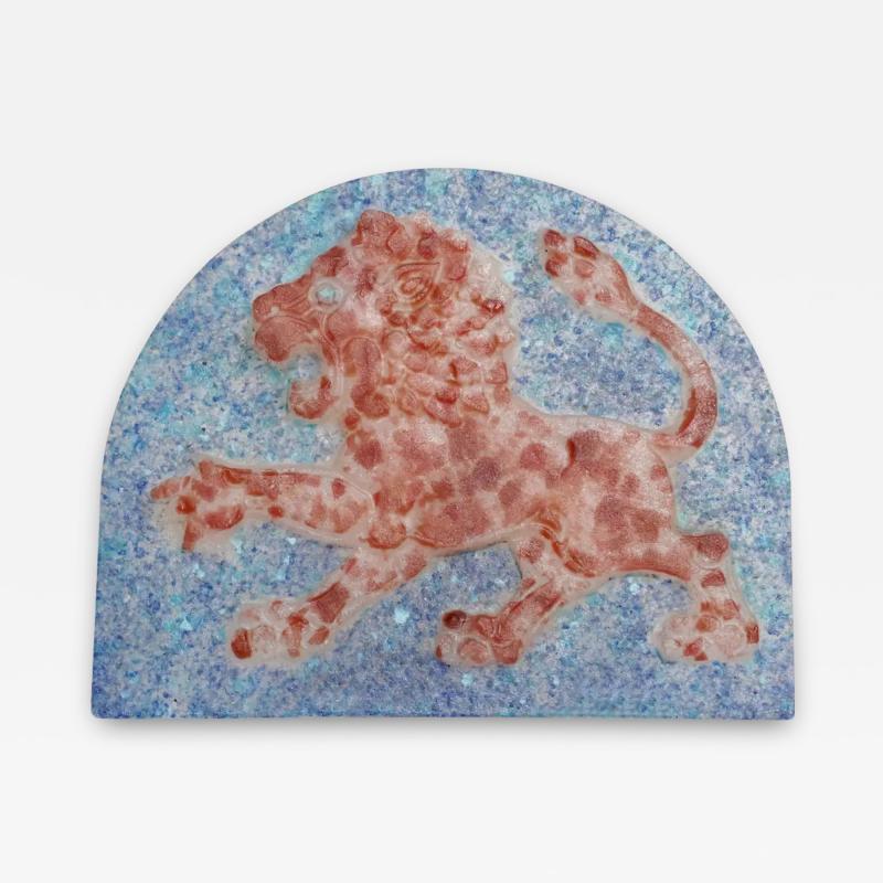 Henri Cros Henri Cros Pate De Verre Rampant Lion Large Plaque circa 1910