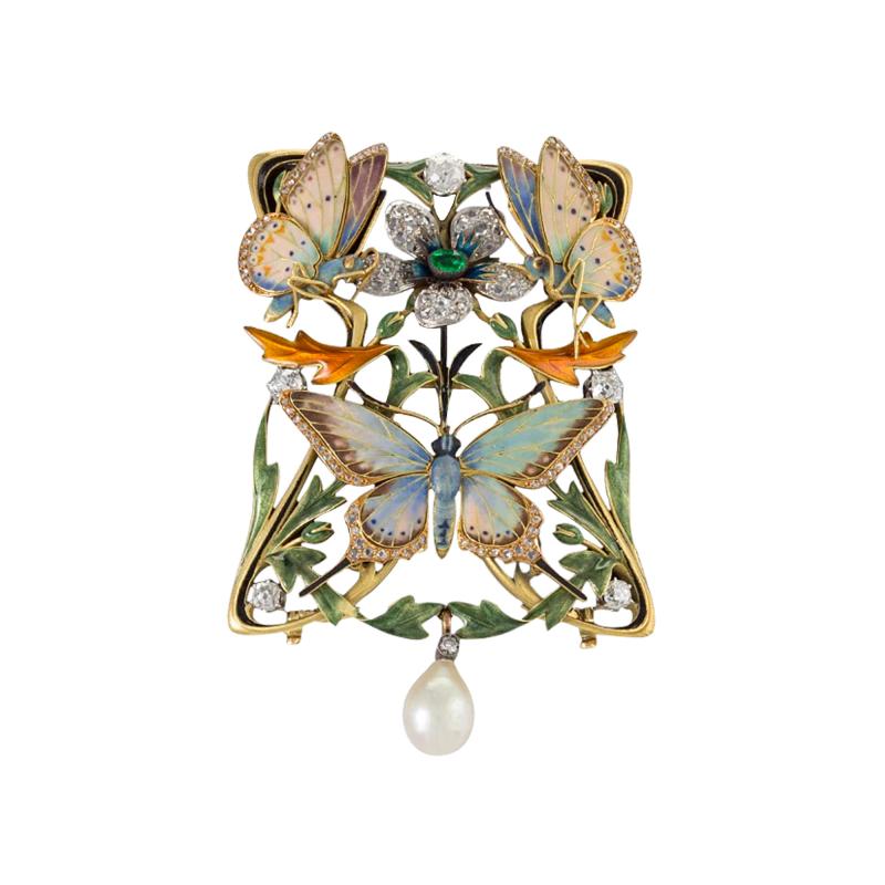 Henri Dubret Henri Dubret Basse Taille Enamel and Gem Set Plaque de Cou Necklace