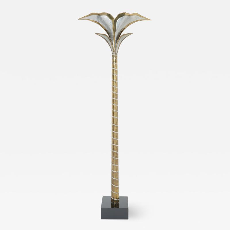 Henri Fernandez French Brass Nickel Floor Lamp by Henri Fernandez for Honor Paris 1970s