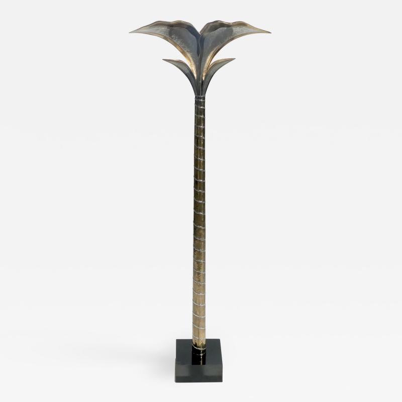 Henri Fernandez French hollywood regency brass nickel floor lamp Henri Fernandez 1970s