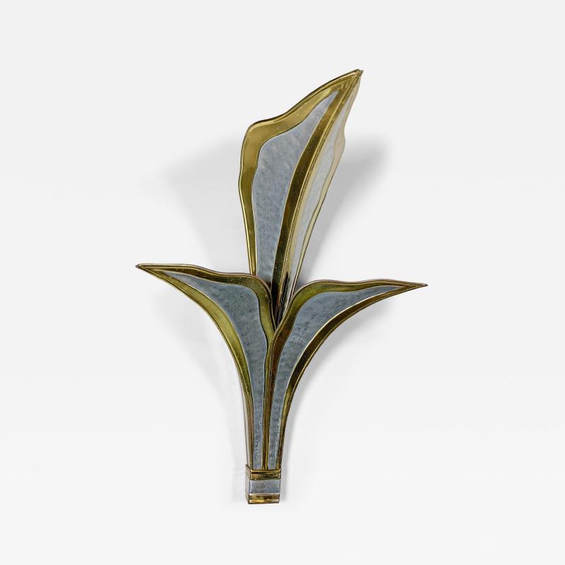 Henri Fernandez Henri Fernandez Brass and Chrome Leaf Wall Light