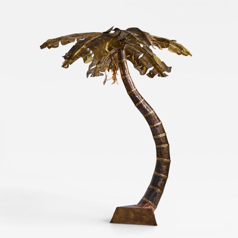 Henri Fernandez Henri Fernandez Brutalist Grande Palma Brass Palm Tree Sculpture Lamp