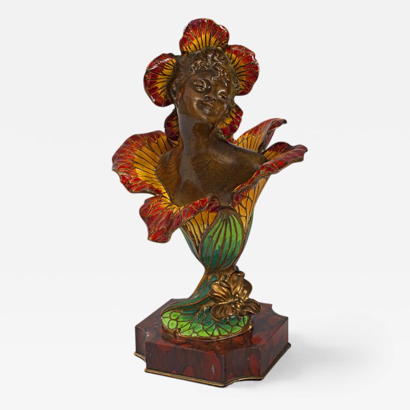 Henri Godet Enamel and Bronze Femme fleur Lily 