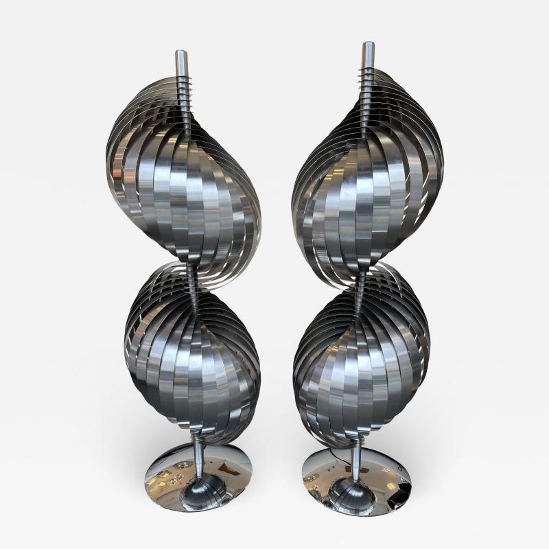 Henri Mathieu Pair of Metal Spiral Lamp by Henri Mathieu France 1970s