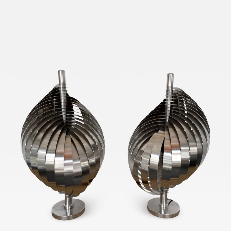 Henri Mathieu Pair of Metal Spiral Table Lamps by Henri Mathieu France 1970s