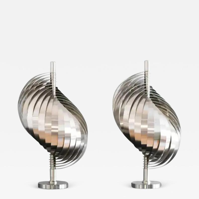 Henri Mathieu Pair of Table Lamps by Henri Mathieu with Structure in Steel and Aluminum 1970