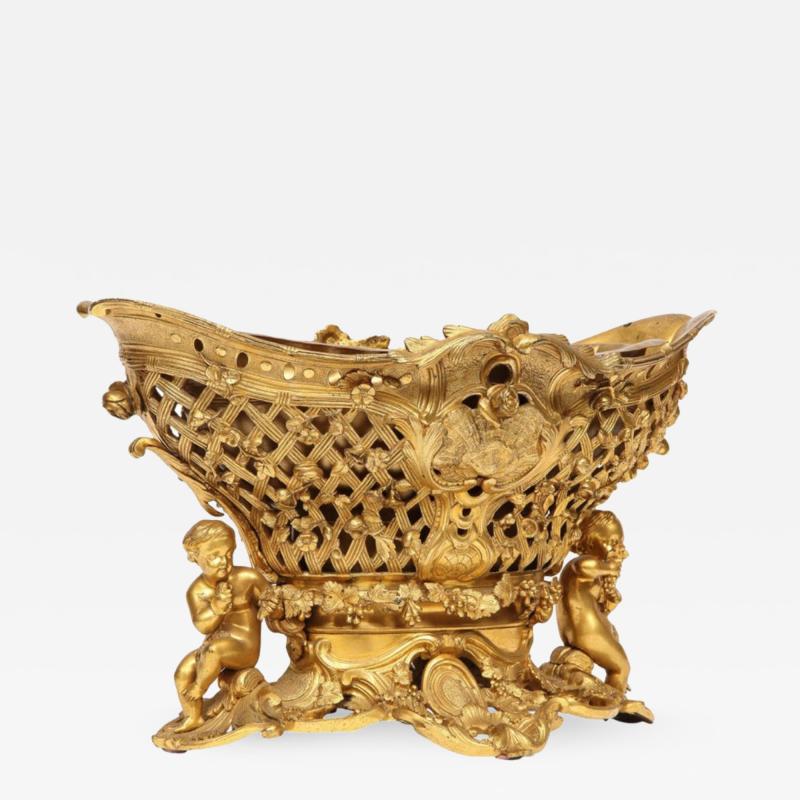 Henri Picard Fine French Rococo Ormolu Bronze Basket Centerpiece with Putti Henri Picard