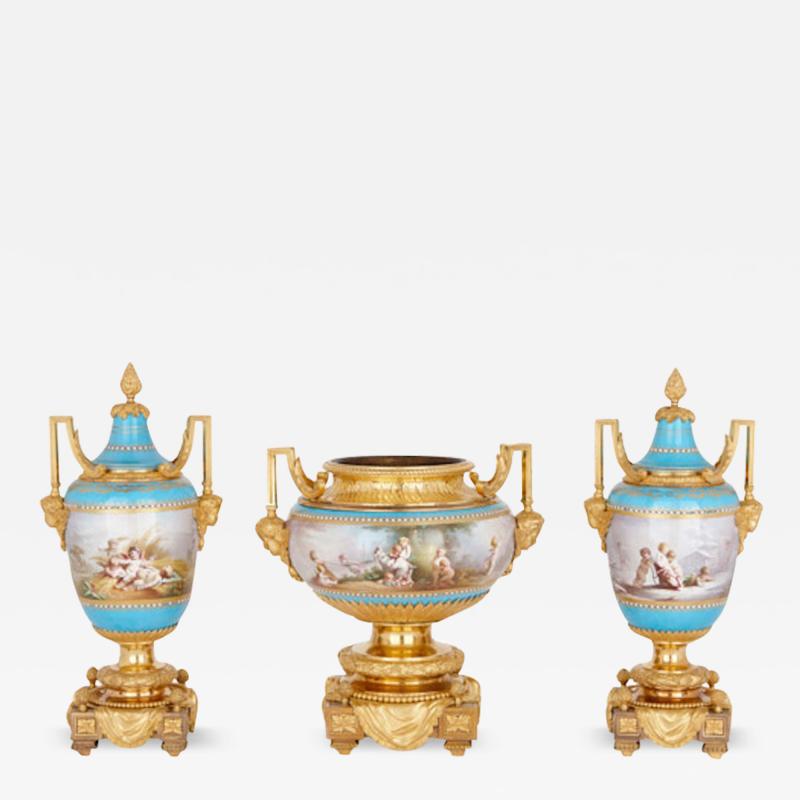 Henri Picard S vres porcelain garniture mounted in gilt bronze by Picard