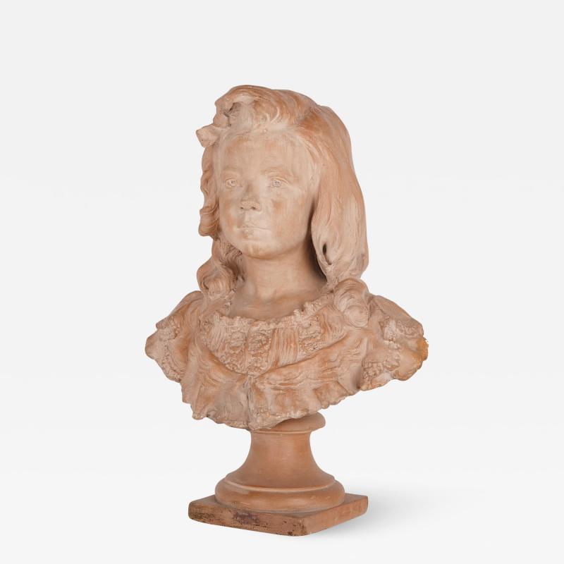 Henri Weigele Terracotta portrait bust of a girl by Henri Weigele