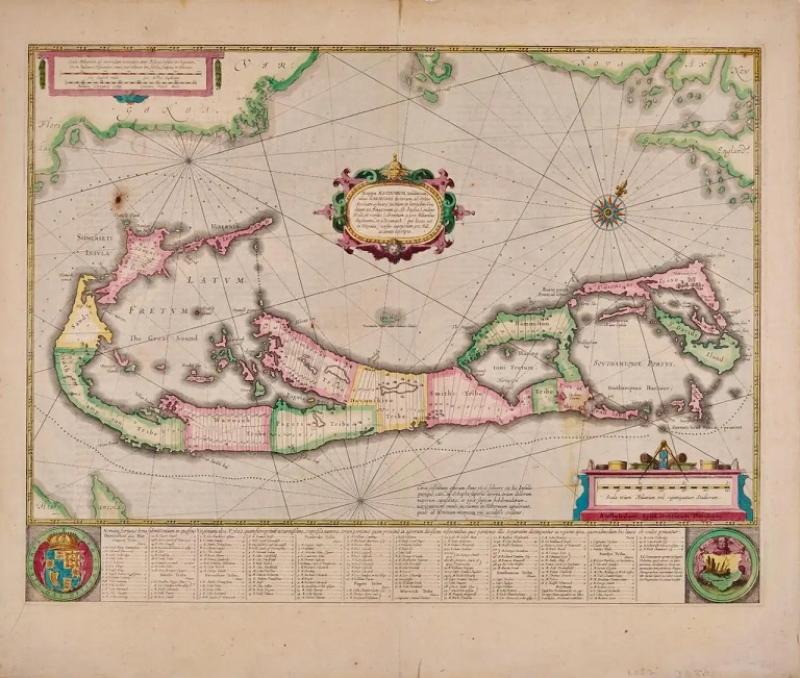 Henricus Hondius Bermuda An Early 17th Century Hand colored Map by Henricus Hondius