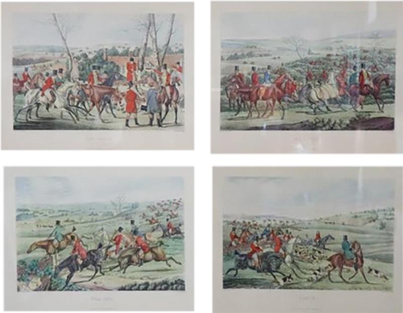 Henry Alken 19th Century Watercolor Etchings by Henry Thomas Alken Fox Hunting Set of 4