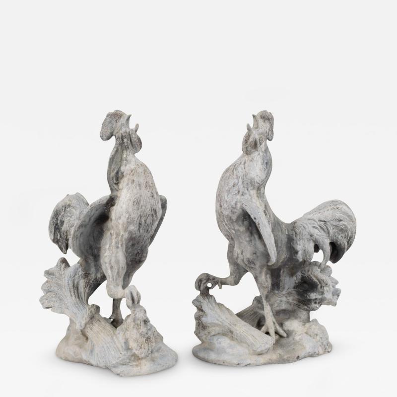 Henry Crowther Pair of Lead Roosters 20th c 
