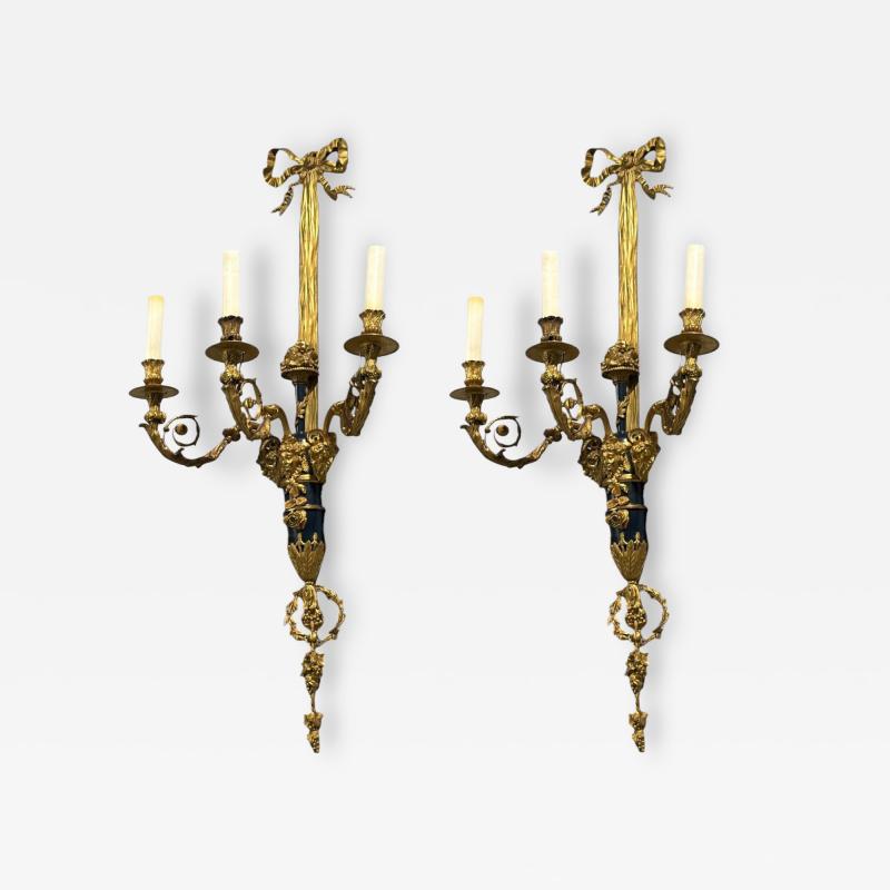 Henry Dasson Attr Louis XVI Wall Sconces Bronze France 1860s