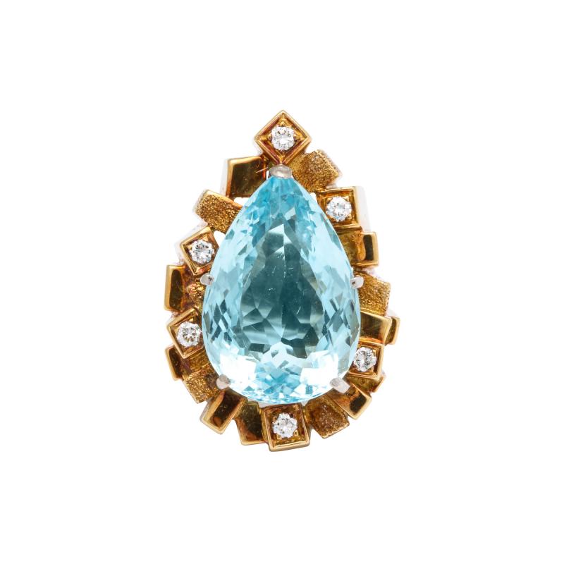 Henry Dunay Henry Dunay Aquamarine and Diamond Gold Ring