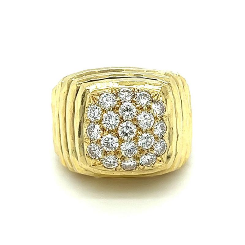 Henry Dunay Henry Dunay Diamond Cluster Ring in 18K Ribbed Textured Yellow Gold
