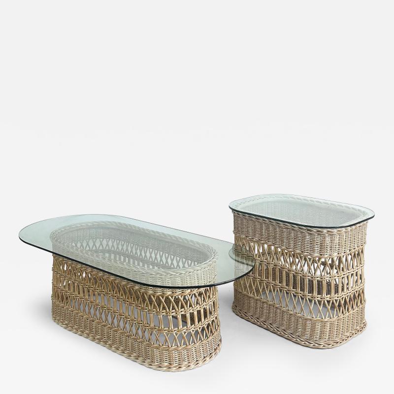 Henry Link Henry Link Lexington Wicker Glass Coffee Table Side Table Set