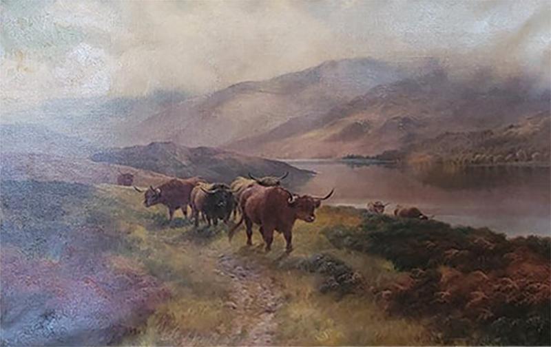 Henry Robinson Hall 19C Oil on Canvas of Highland Rovers at Loch Earn by HR Hall