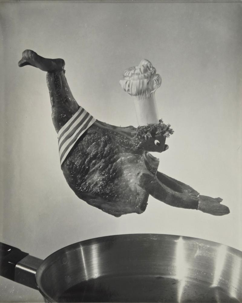 Henry Rox A Pork Chop Figure Diving Into a Frying Pan Photo Sculpture C 1944