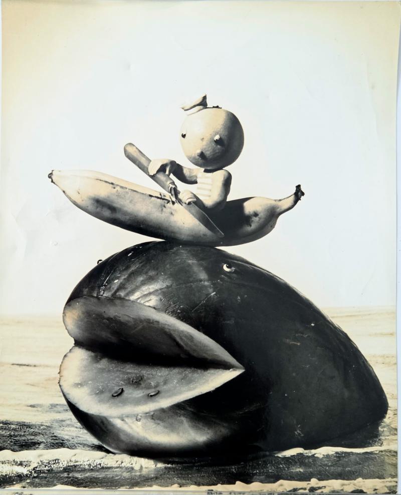 Henry Rox Banana Canoe on Watermelon Whale Vintage Silver Print c 1944