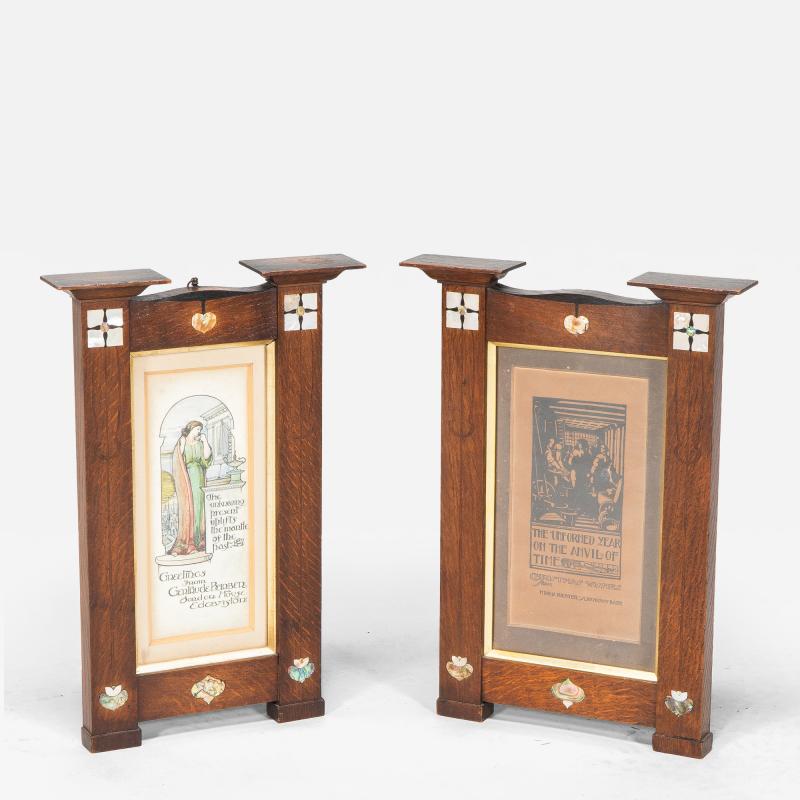 Herbert Davis Richter Pair of Arts Crafts Oak Pictures in the Original Frames