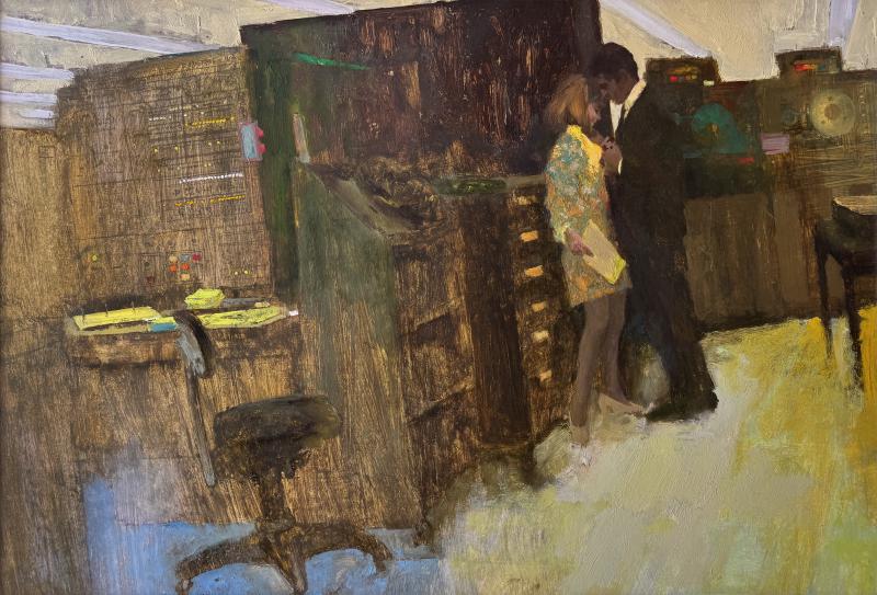 Herbert Tauss Vintage Computer Original Artwork Love in the Computer Room