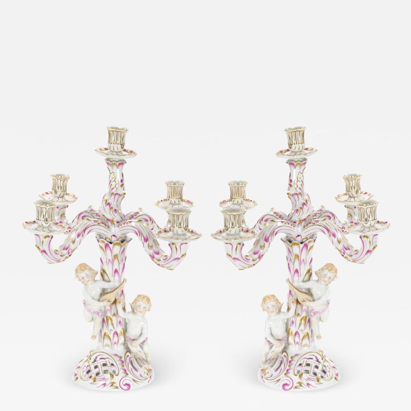 Herend Hungarian Hand Painted Gilt Decorated Five Arms Tableware Candelabra