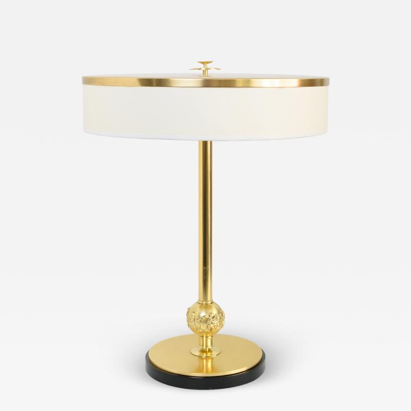 Herman Bergman Konstgjuteri Herman Bergman Swedish Art Deco Swedish Grace Polished Brass Column Lamp