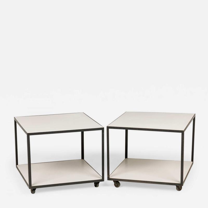 Herman Miller George Nelson for Herman Miller Laminate and Black Steel Rolling End Tables