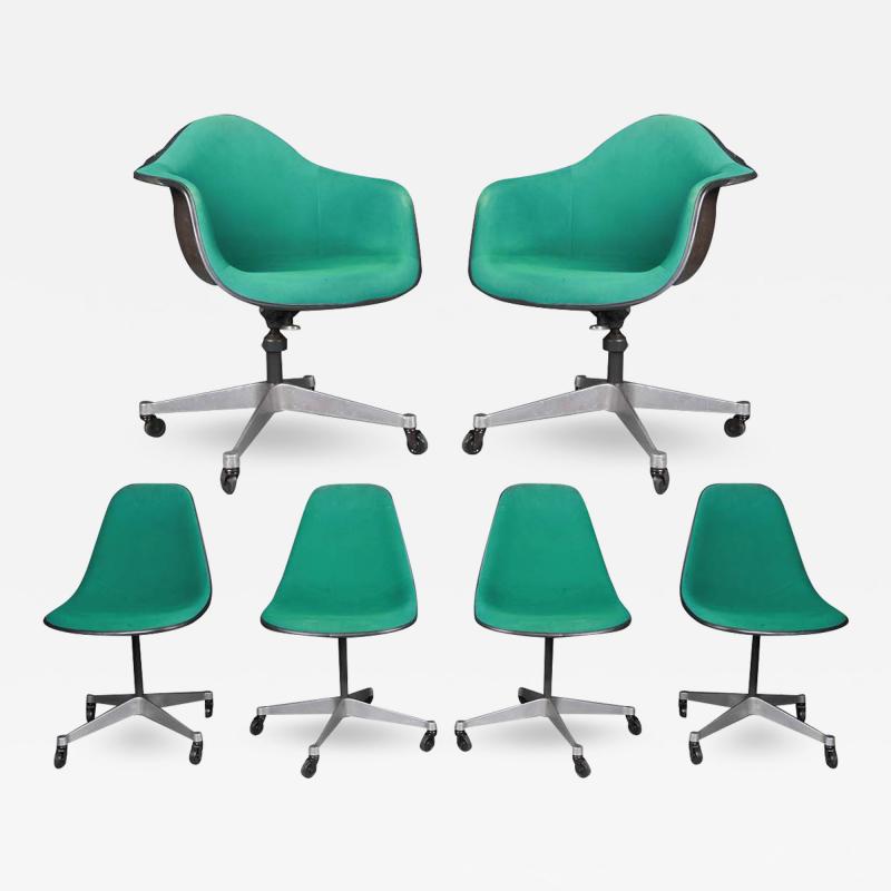 Herman Miller Six Vintage Eames Herman Miller Swivel Shell Chairs on Casters 1970s