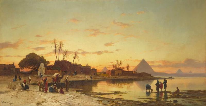 Hermann Corrodi Large Orientalist painting of the banks of the Nile by H Corrodi