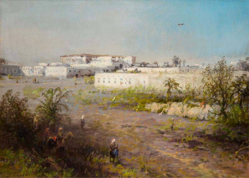Hermann Herzog Large antique Orientalist painting of Tangier Morrocco by Herzog