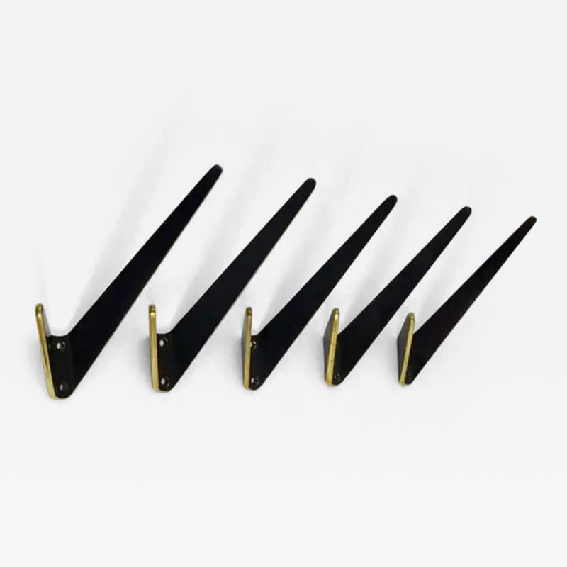 Herta Baller Up to Eight Asymmetrical Midcentury Black Brass Wall Hooks Austria 1950s