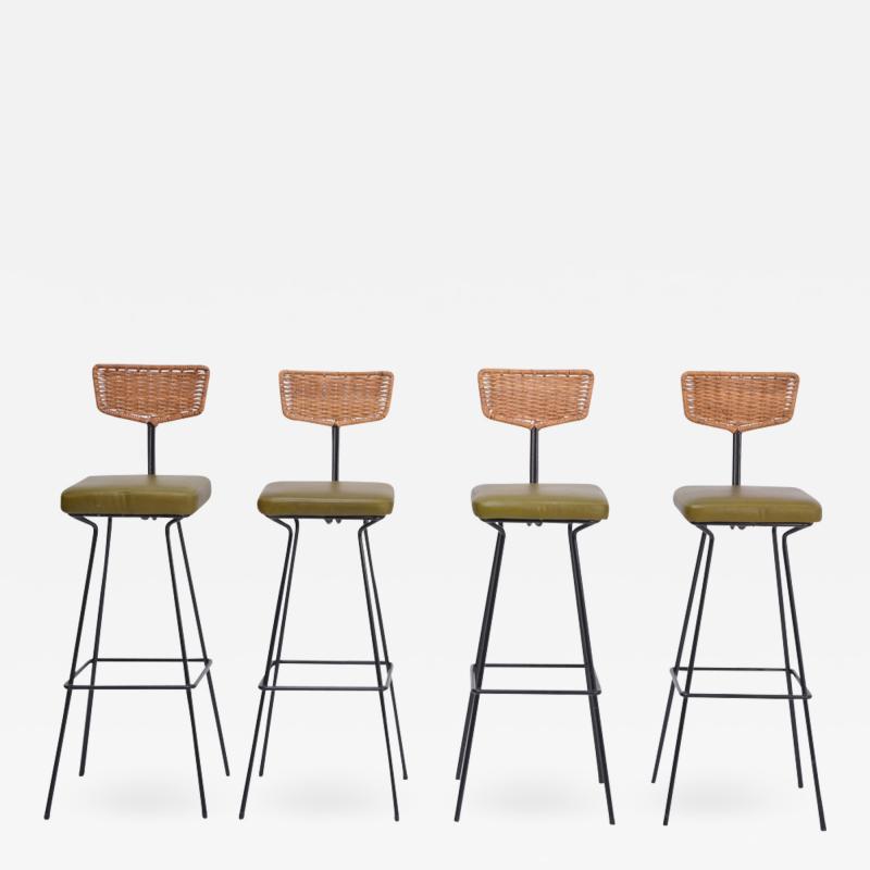 Herta Maria Witzemann Set of four Mid Century Modern wicker bar stools by Herta Maria Witzemann