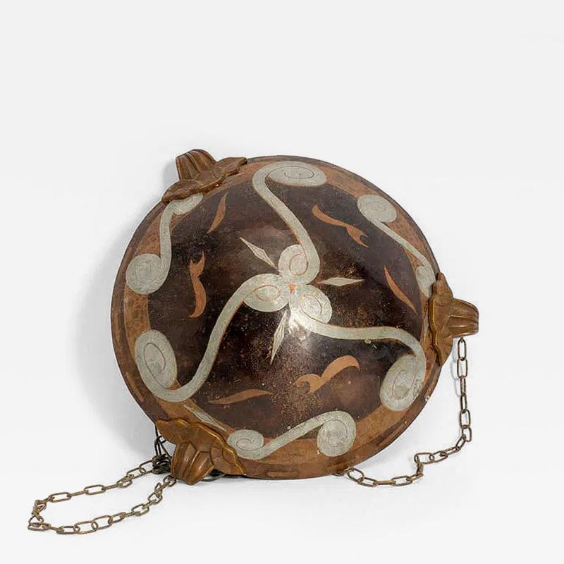 Herv Wahlen Art Deco Copper and Enamel Dinanderie Ceiling Light by Herve Wahlen