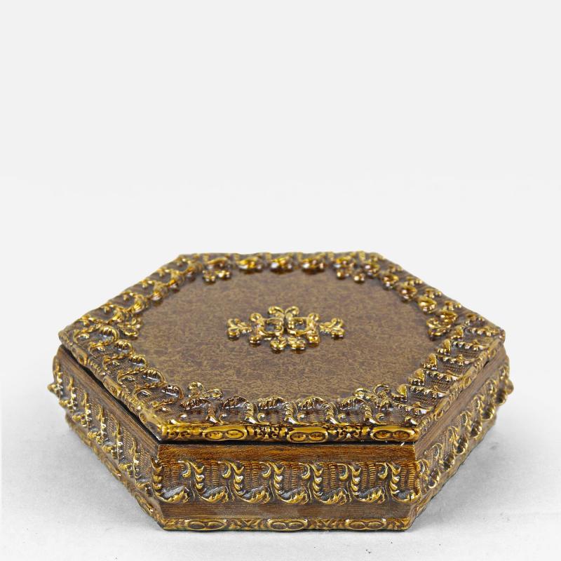 Hexagonal 19th Century Wooden Jewelry Box Handpainted Austria ca 1890